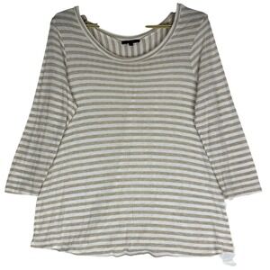 Ella Moss Striped Top Womens L (L/G/G) Tan White 3/4 Sleeve Draped Split Back